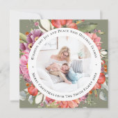 ピンクエレガントの牡丹モダンスクリプト水色フローラ シーズンカード (正面)