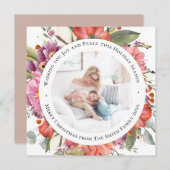 ピンクエレガントの牡丹モダンスクリプト水色フローラ シーズンカード (正面/裏面)