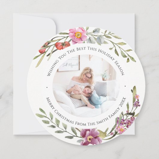 ピンクエレガントの牡丹モダンスクリプト水色フローラ シーズンカード (正面)