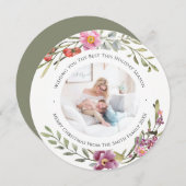 ピンクエレガントの牡丹モダンスクリプト水色フローラ シーズンカード (正面/裏面)