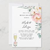 ピンクエレガントの牡丹ユーカリのブランチとバブリー 招待状 (正面)