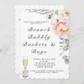 ピンクエレガントの牡丹ユーカリのブランチとバブリー 招待状 (正面/裏面)