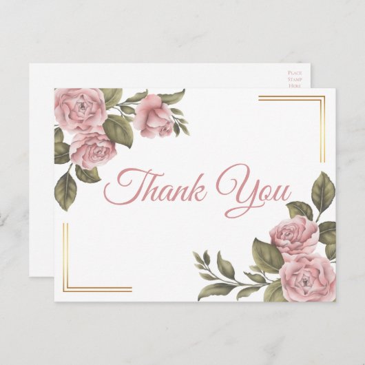ピンクエレガントの牡丹ヴィンテージフローラありがとう ポストカード (正面/裏面)