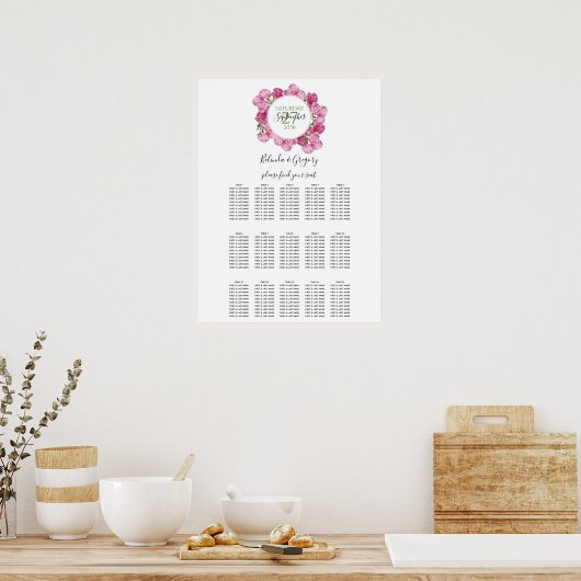 ピンクエレガントの牡丹結婚の座席表 ポスター (キッチン)