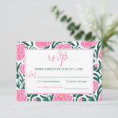 ピンクエレガントの牡丹結婚の花 出欠カード (スタンド正面)