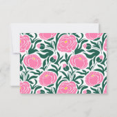 ピンクエレガントの牡丹結婚の花 出欠カード (裏面)