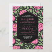 ピンクエレガントの牡丹結婚の花 招待状 (正面)