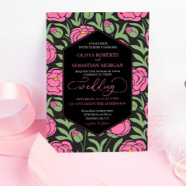 ピンクエレガントの牡丹結婚の花 招待状