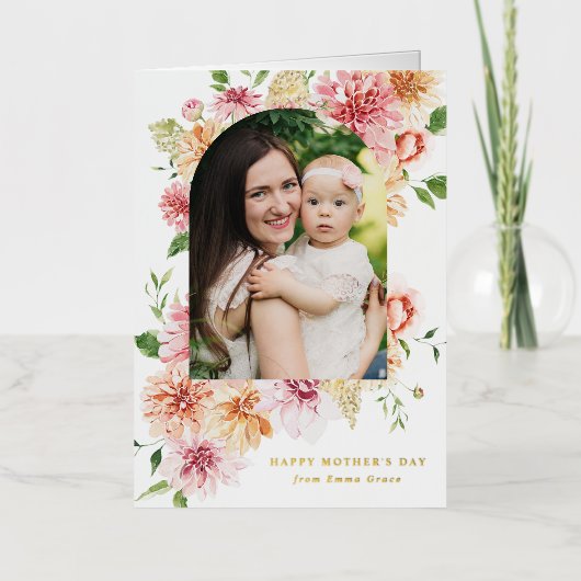 ピンクエレガントの牡丹2 Photo Mother's Day 箔シーズンカード (正面)