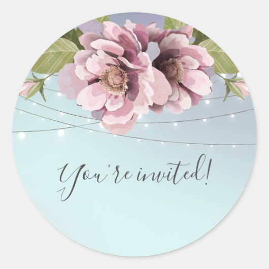 ピンクエレガントの牡丹、糸灯招待されました ラウンドシール (正面)