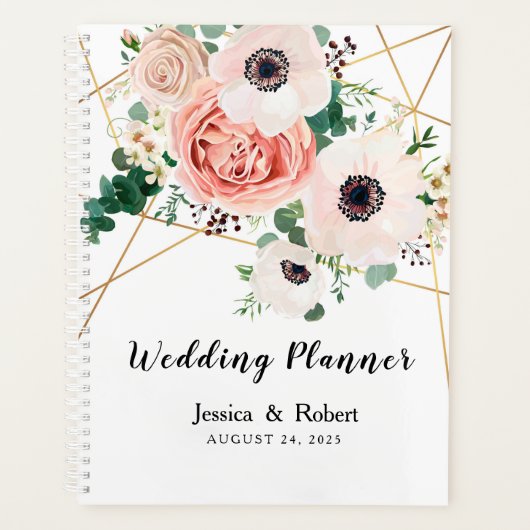 ピンクエレガントの珊瑚の花結婚のパーソナライズ プランナー手帳 (正面)