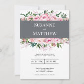 ピンクエレガントの珊瑚石のフローラ夏の結婚夏 招待状 (正面)