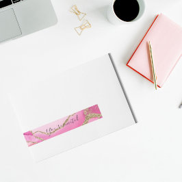 ピンクエレガントの瑪瑙ストーン金ゴールド結婚グリッターのラップ ラップアラウンド宛名ラベル
