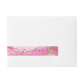 ピンクエレガントの瑪瑙ストーン金ゴールド結婚グリッターのラップ ラップアラウンド宛名ラベル (正面)