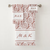 ピンクエレガントの白いモノグラムのファーンの渦巻き バスタオルセット (インサイチュ)