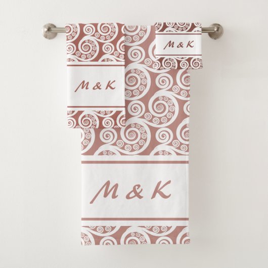 ピンクエレガントの白いモノグラムのファーンの渦巻き バスタオルセット (インサイチュ)