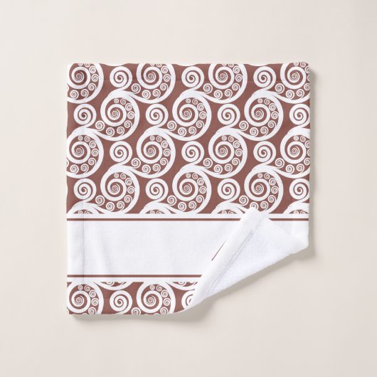 ピンクエレガントの白いモノグラムのファーンの渦巻き バスタオルセット (ウォッシュタオル)