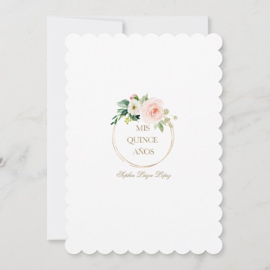 ピンクエレガントの白い花金ゴールドキンセアニラ 招待状 (裏面)