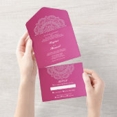 ピンクエレガントの白インディアン結婚（環境は不要） オールインワン招待状 (貼ってはがせる)