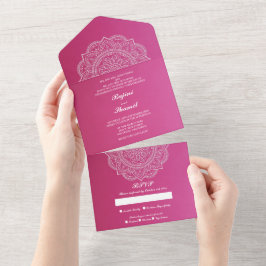 ピンクエレガントの白インディアン結婚(環境は不要) オールインワン招待状