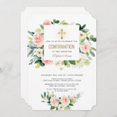 ピンクエレガントの白フローラクロスの確認 招待状 (正面/裏面)
