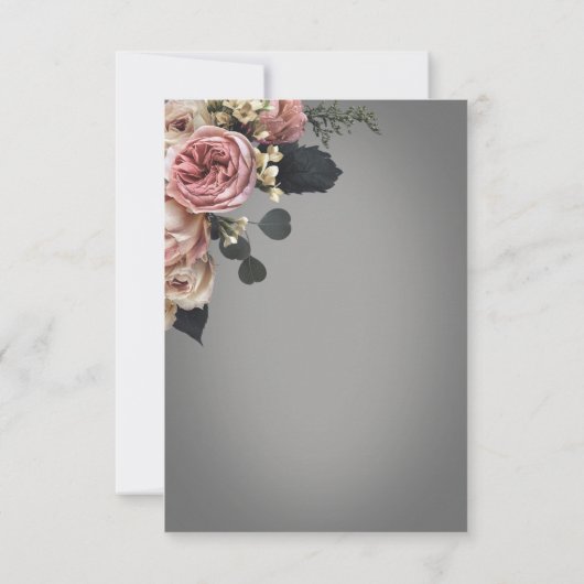 ピンクエレガントの白フローラバラグレイ結婚のQR 出欠カード (裏面)