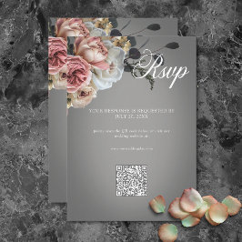 ピンクエレガントの白フローラバラグレイ結婚のQR 出欠カード