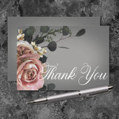 ピンクエレガントの白フローラバラグレ結婚イ サンキューカード