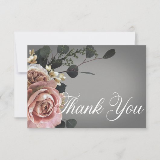 ピンクエレガントの白フローラバラグレ結婚イ サンキューカード (正面)