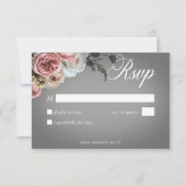 ピンクエレガントの白フローラバラグレ結婚イ 出欠カード (正面)