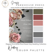 ピンクエレガントの白フローラバラグレ結婚イ 招待状