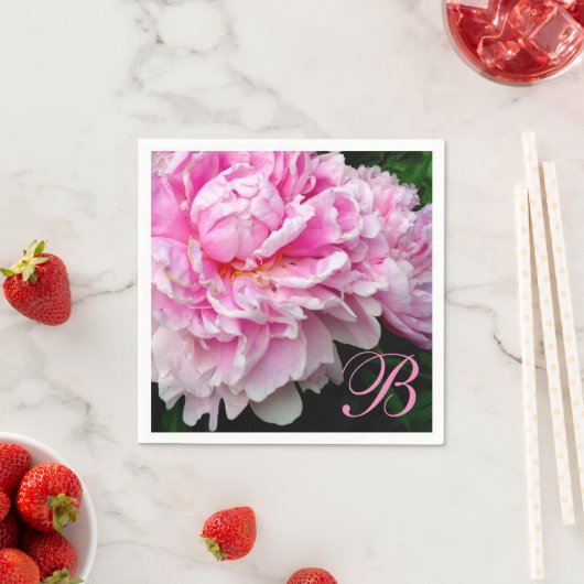 ピンクエレガントの白フローラピンク牡丹 – モノグラム スタンダードカクテルナプキン (インサイチュ)
