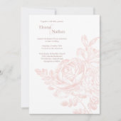 ピンクエレガントの白フローラブーケ結婚ーズ 招待状 (正面)