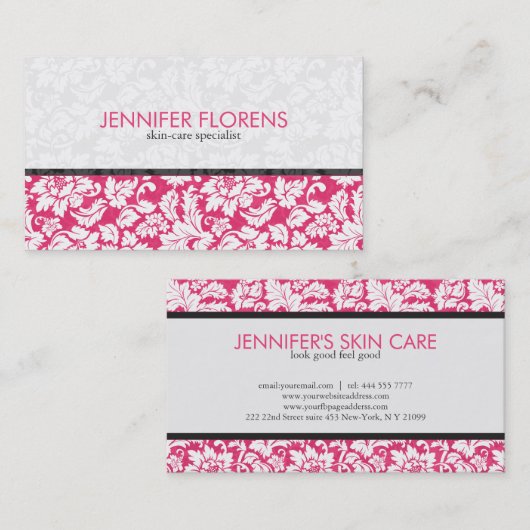 ピンクエレガントの白フローラマスク 名刺 (正面/裏面)