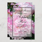 ピンクエレガントの白フローラ牡丹ブライダルシャワー 招待状 (正面/裏面)
