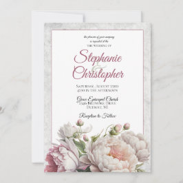 ピンクエレガントの白フローラ牡丹結婚ズ 招待状