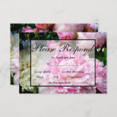 ピンクエレガントの白フローラ牡丹RSVP 出欠カード (正面/裏面)