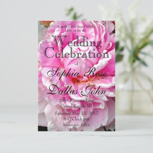 ピンクエレガントの白フローラ花牡丹 招待状 (スタンド正面)