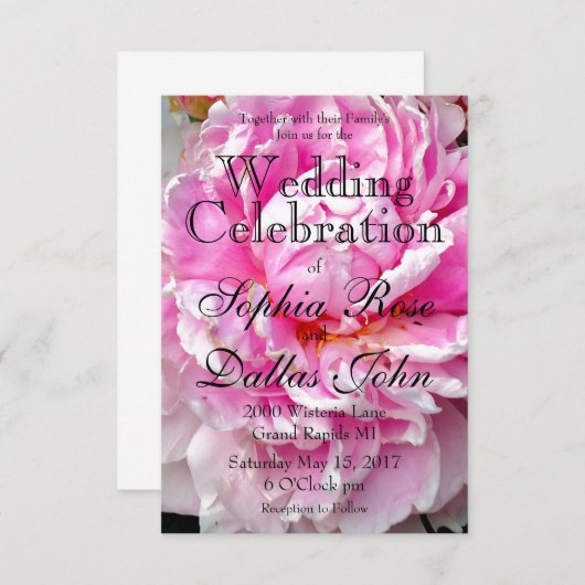 ピンクエレガントの白フローラ花牡丹 招待状 (正面/裏面)