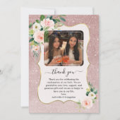 ピンクエレガントの白フローラ金ゴールド写真の確認 サンキューカード (正面)