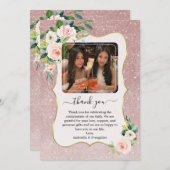 ピンクエレガントの白フローラ金ゴールド写真の確認 サンキューカード (正面/裏面)