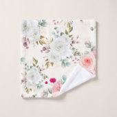 ピンクエレガントの白フローラ バスタオルセット (ウォッシュタオル)