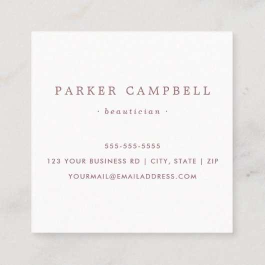 ピンクエレガントの白美しいスキンケアのミニマル スクエア名刺 (裏面)