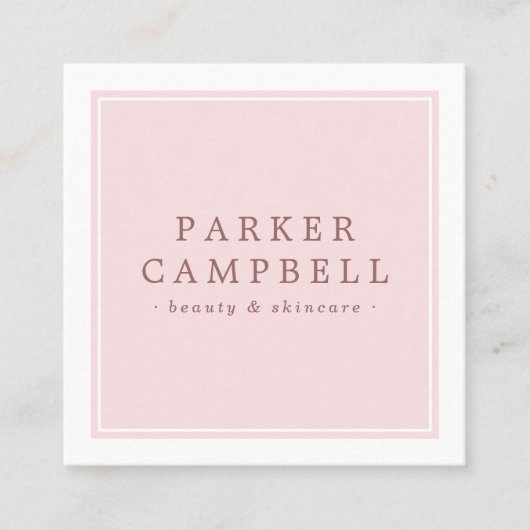 ピンクエレガントの白美しいスキンケアのミニマル スクエア名刺 (正面)