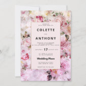 ピンクエレガントの白金ゴールドフローラ結婚式 招待状 (正面)