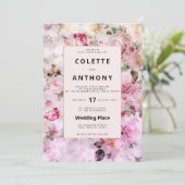 ピンクエレガントの白金ゴールドフローラ結婚式 招待状 (スタンド正面)