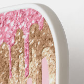 ピンクエレガントの白金ゴールド滴下グリッター ピックルボールラケット (左詳細)