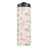 ピンクエレガントの緑の水彩フローラリボン タンブラー (正面)