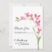 ピンクエレガントの緑の蘭の花の夏ありがとう 招待状 (正面)