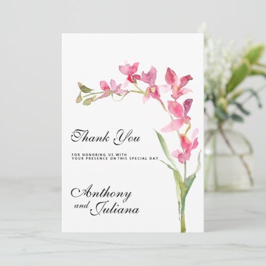 ピンクエレガントの緑の蘭の花の夏ありがとう 招待状 (スタンド正面)